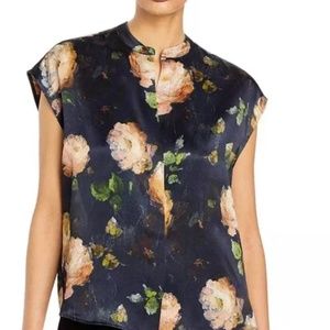 NWOT Vince Painted Rose, Cap Sleeve, 100% Silk Top, Size M